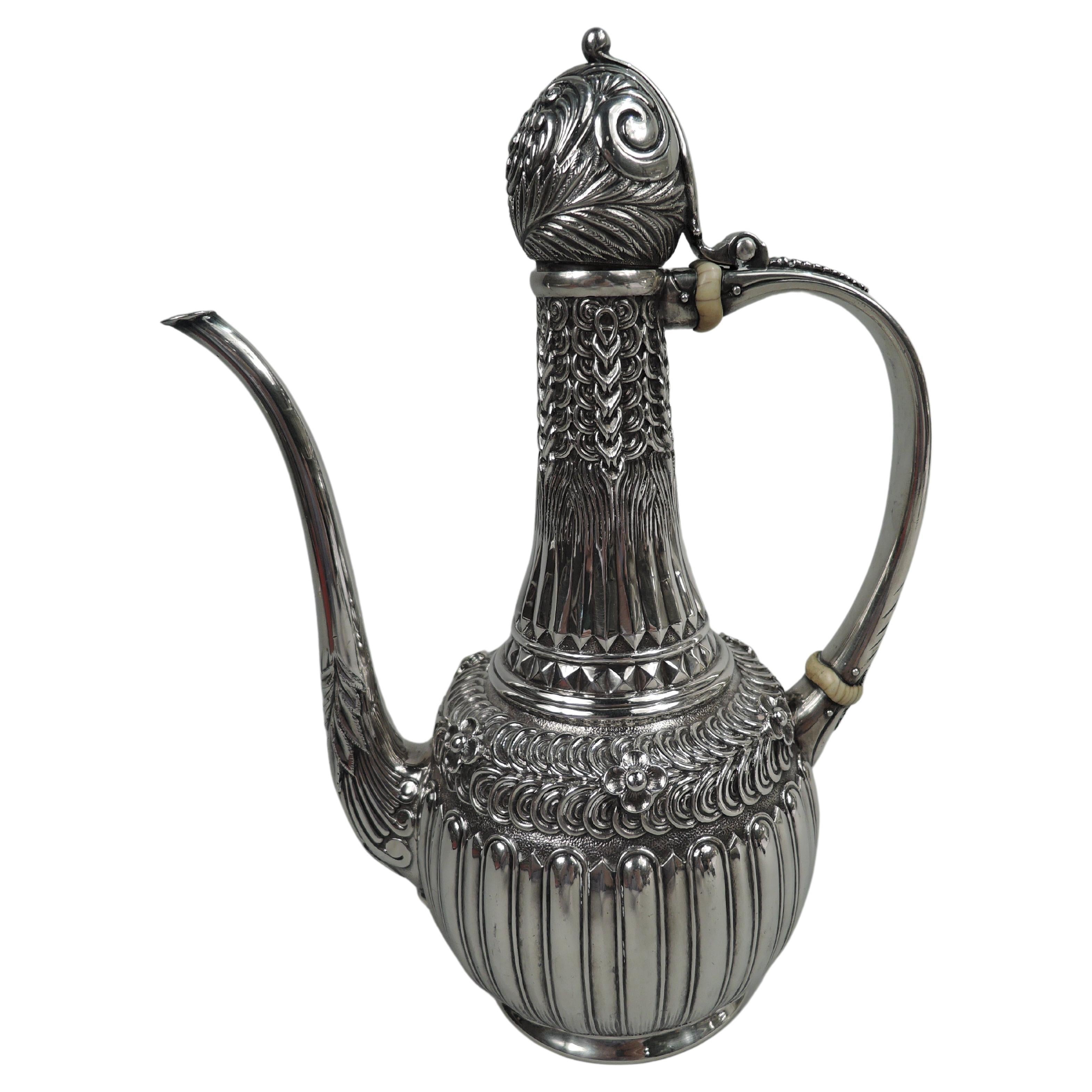 Antique Tiffany Aesthetic Exotic Sterling Silver Turkish Coffeepot For Sale
