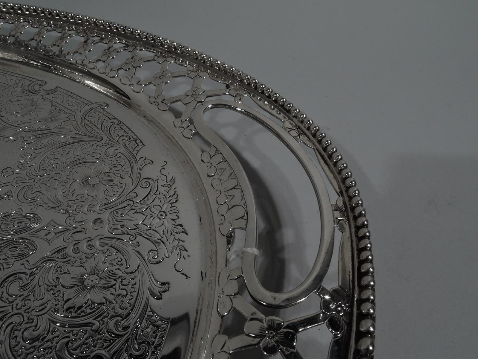 Aesthetic Movement Antique Tiffany Aesthetic Sterling Silver Salver Tray