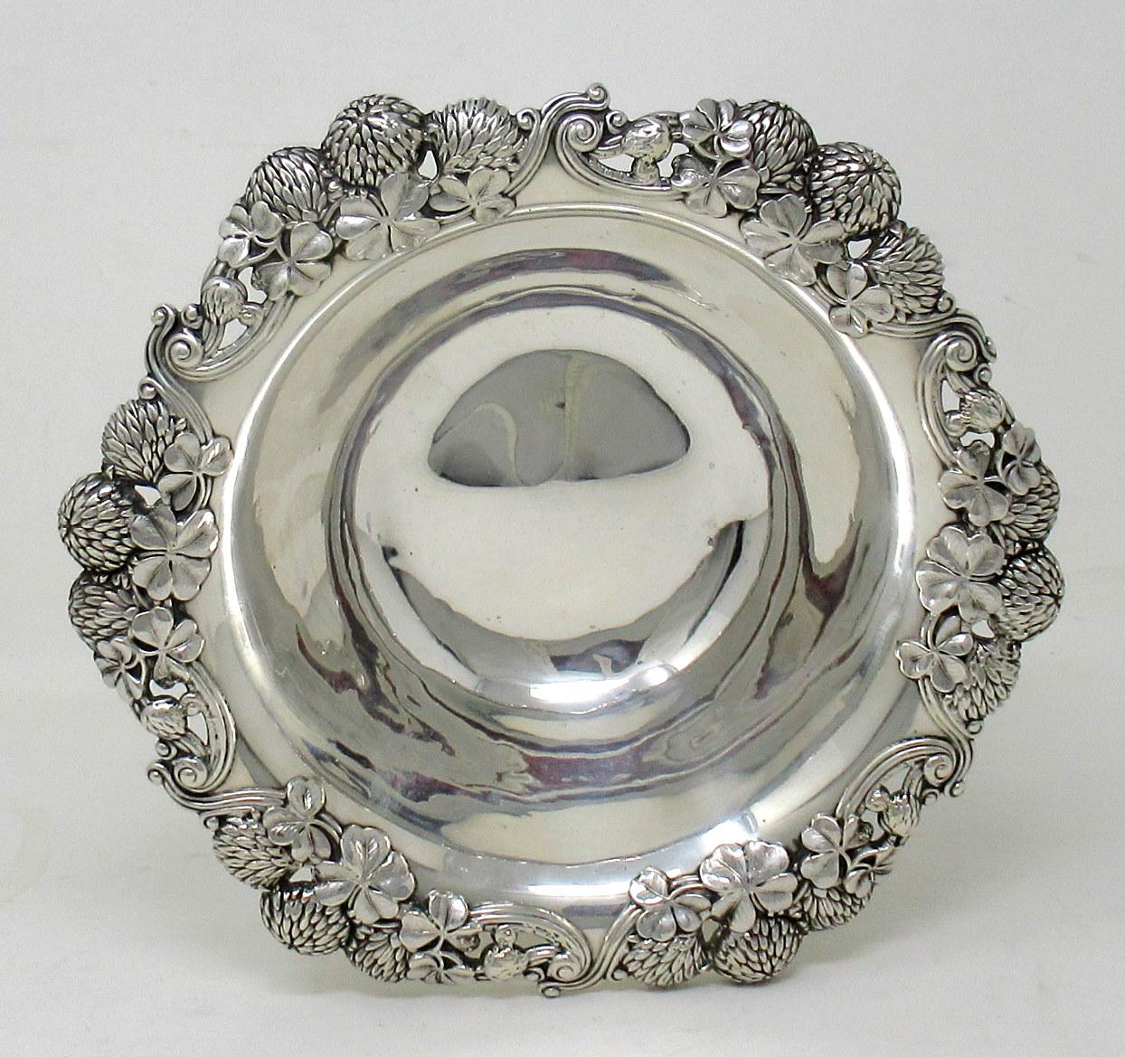 Stylish Art Nouveau American Sterling Silver heavy gauge circular Centerpiece, Fruit Bowl of outstanding quality and generous size. Last quarter of the Nineteenth Century. Made by one of the most famous Silversmiths of all time Tiffany & Company