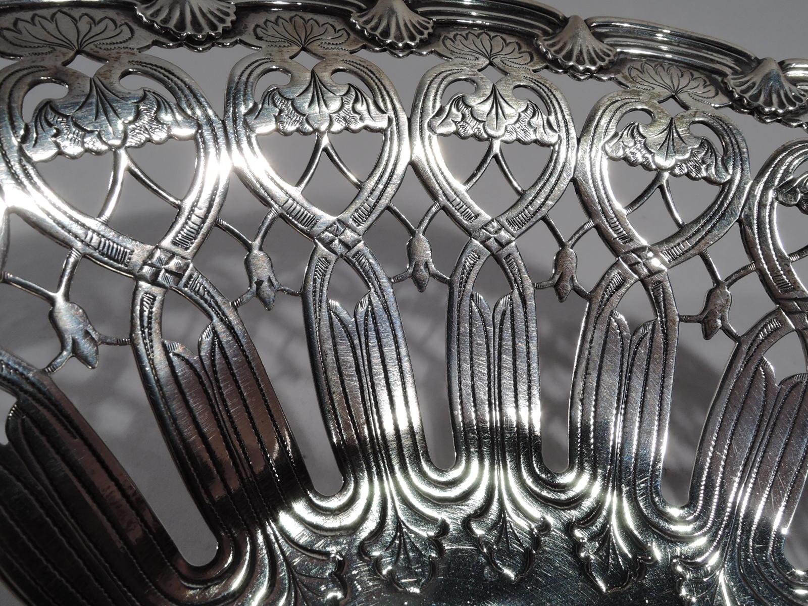 Antique Tiffany American Edwardian Art Nouveau Sterling Silver Basket For Sale 2