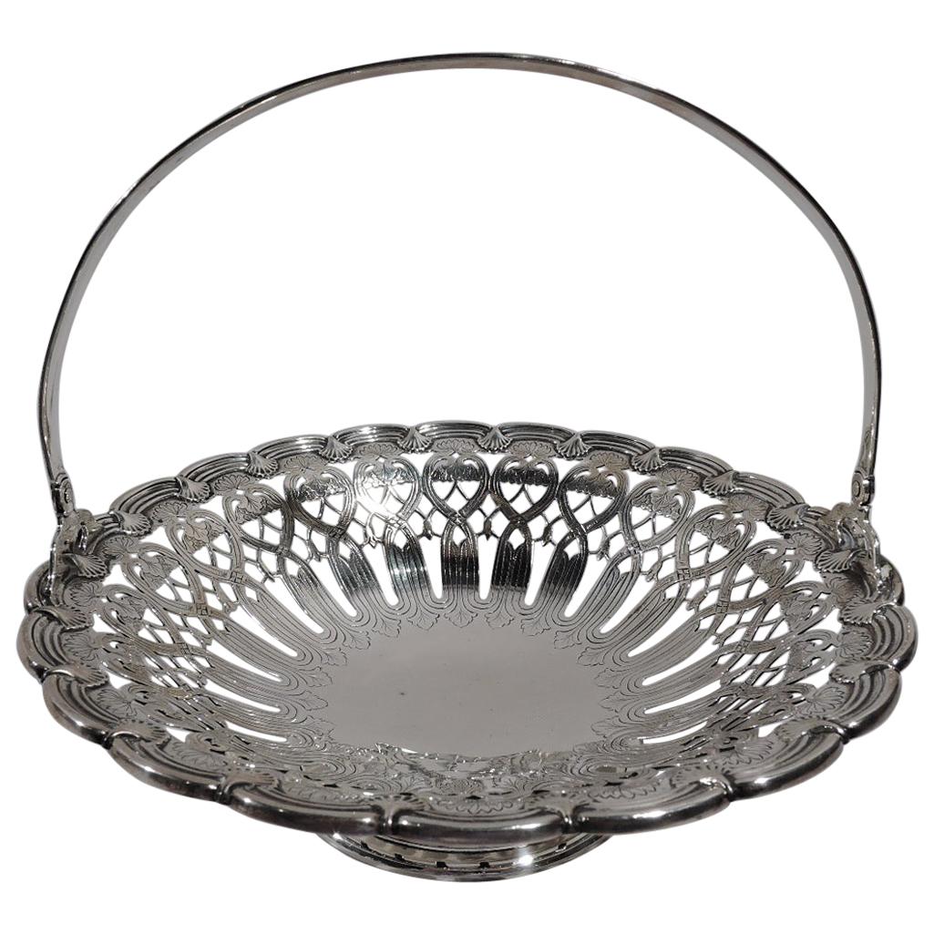 Panier ancien en argent sterling de style Art nouveau édouardien américain Tiffany