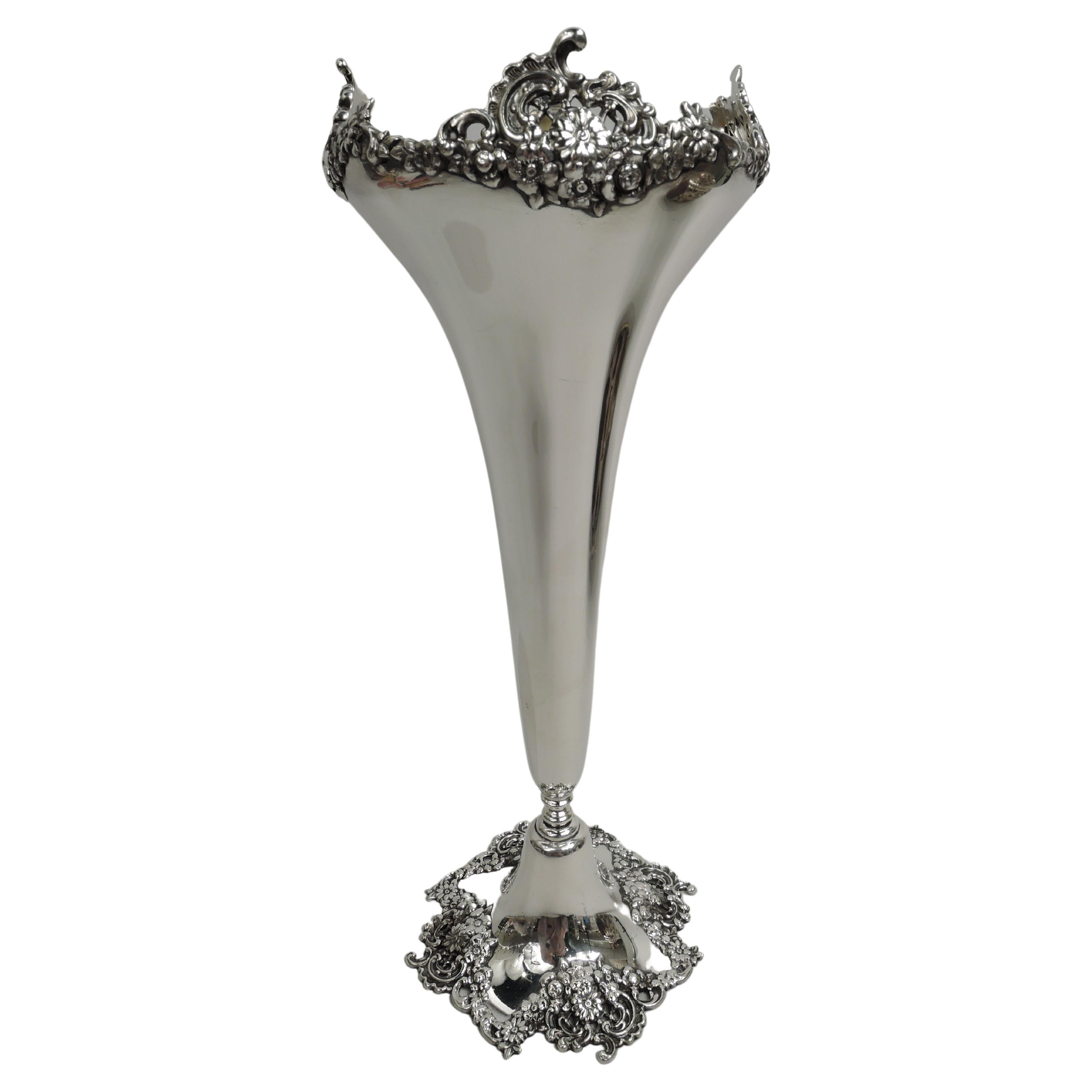 Antique Tall and Unusual Sterling Silver Vase by Tiffany For Sale at