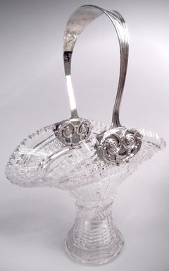 Antique Tiffany American Sterling Silver & Brilliant-Cut Glass Basket