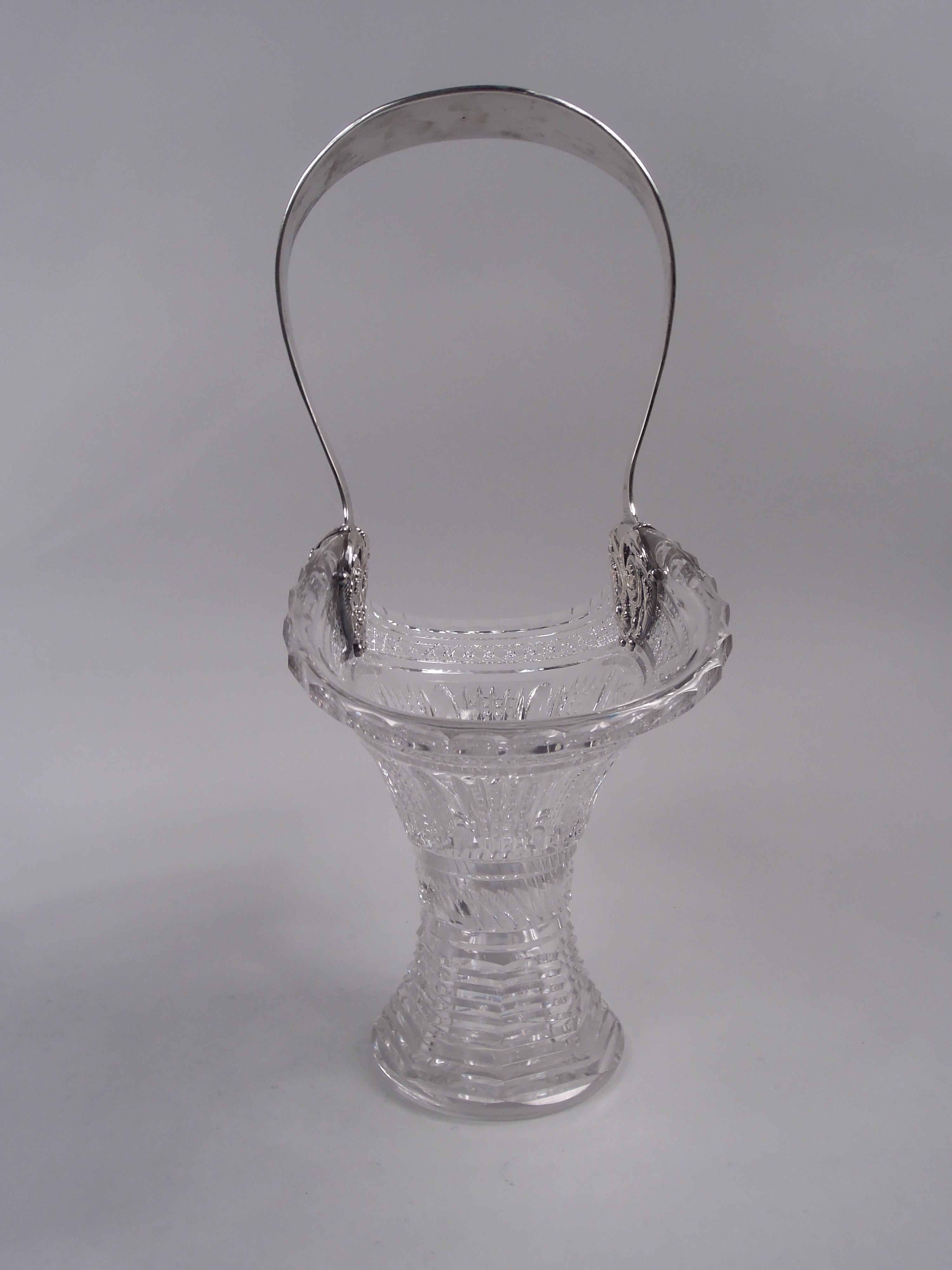 Antique Tiffany American Sterling Silver & Brilliant-Cut Glass Basket In Good Condition For Sale In New York, NY