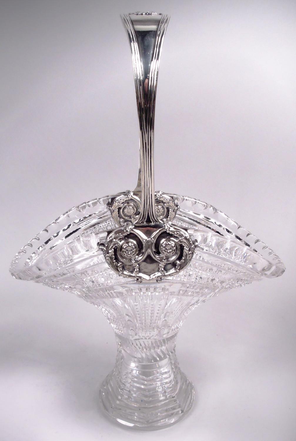 20th Century Antique Tiffany American Sterling Silver & Brilliant-Cut Glass Basket For Sale