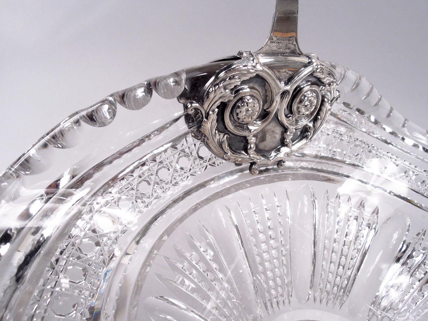 Antique Tiffany American Sterling Silver & Brilliant-Cut Glass Basket For Sale 3