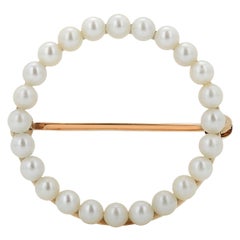 Antique Tiffany and Co Fourteen Karat Yellow Gold Pearl Circle Brooch