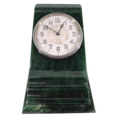 Antique Tiffany Art Deco Green Marble Desk Clock