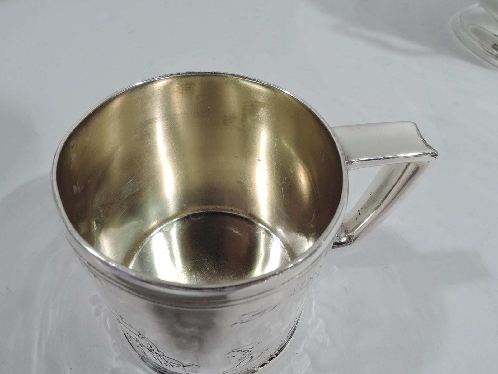 Antique Tiffany Art Deco Sterling Silver Baby Cup with Child Gardeners 1