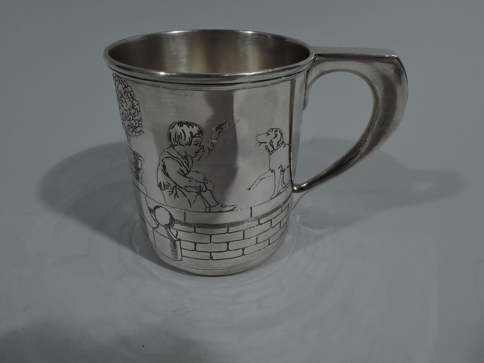 American Antique Tiffany Art Deco Sterling Silver Pictorial Baby Cup