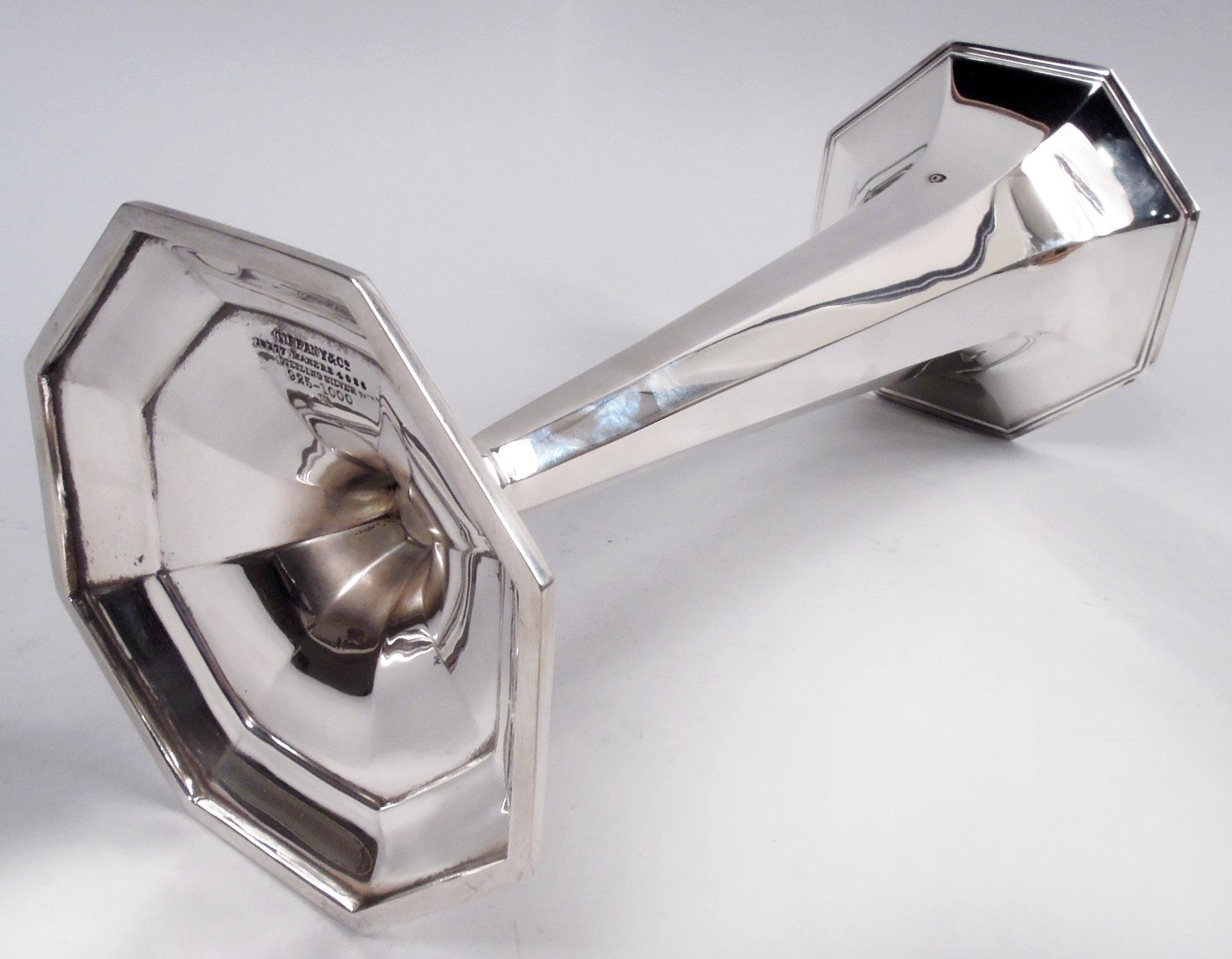 Faceted Antique Tiffany Art Deco Sterling Silver Trumpet Vase