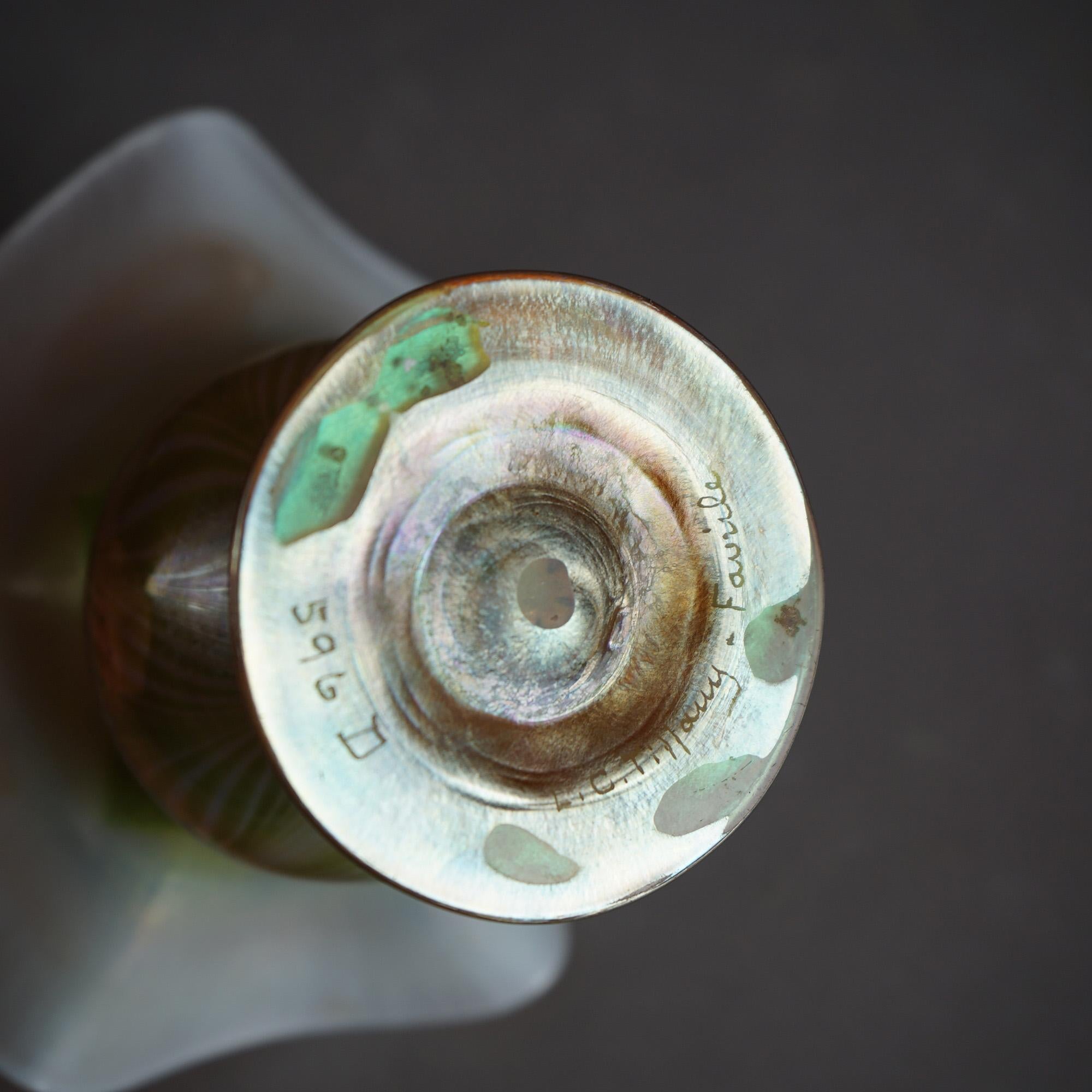 American Antique Tiffany Art Glass Flora Form Favrile Pulled Feather Stemmed Vase C1910