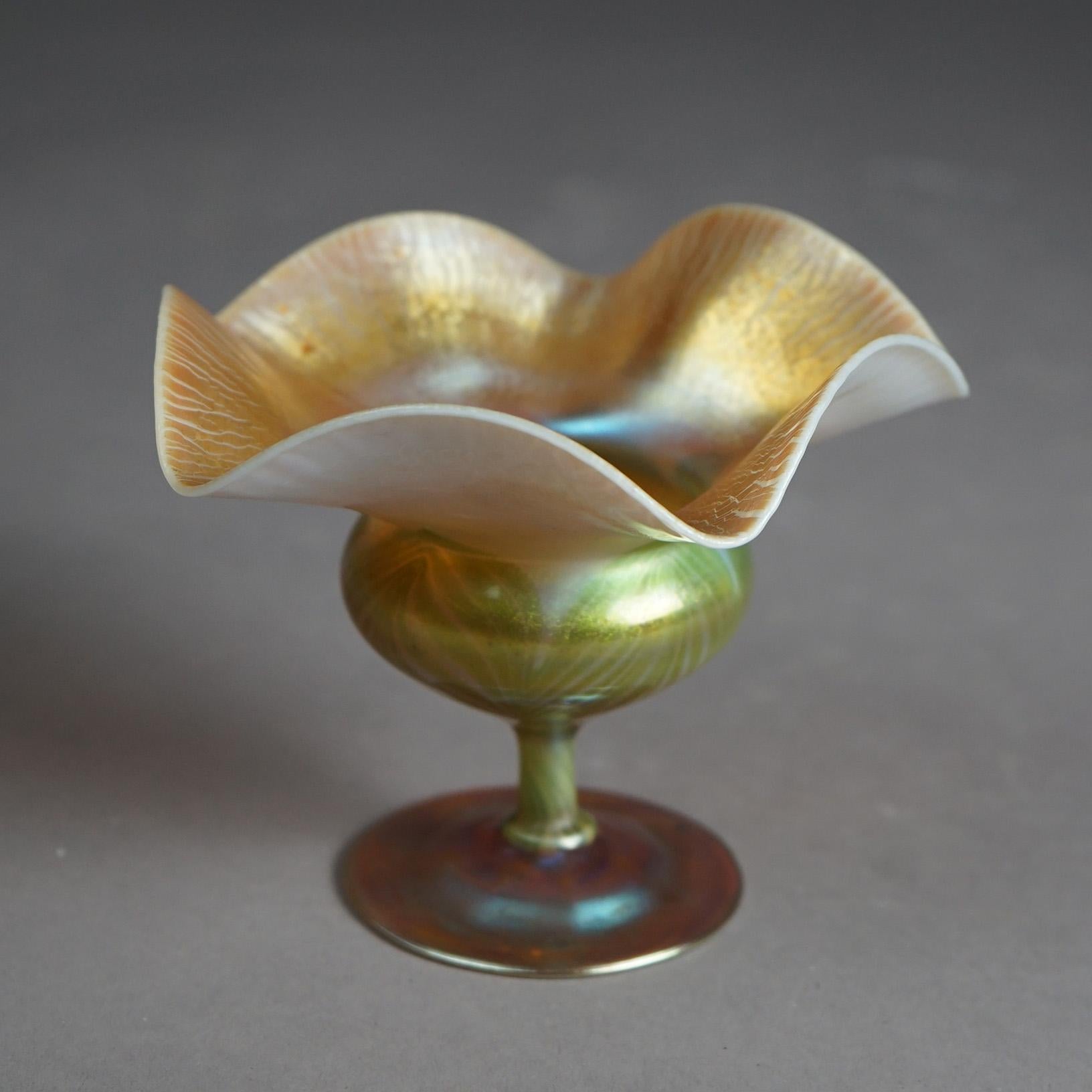 Antique Tiffany Art Glass Flora Form Favrile Pulled Feather Stemmed Vase C1910 2