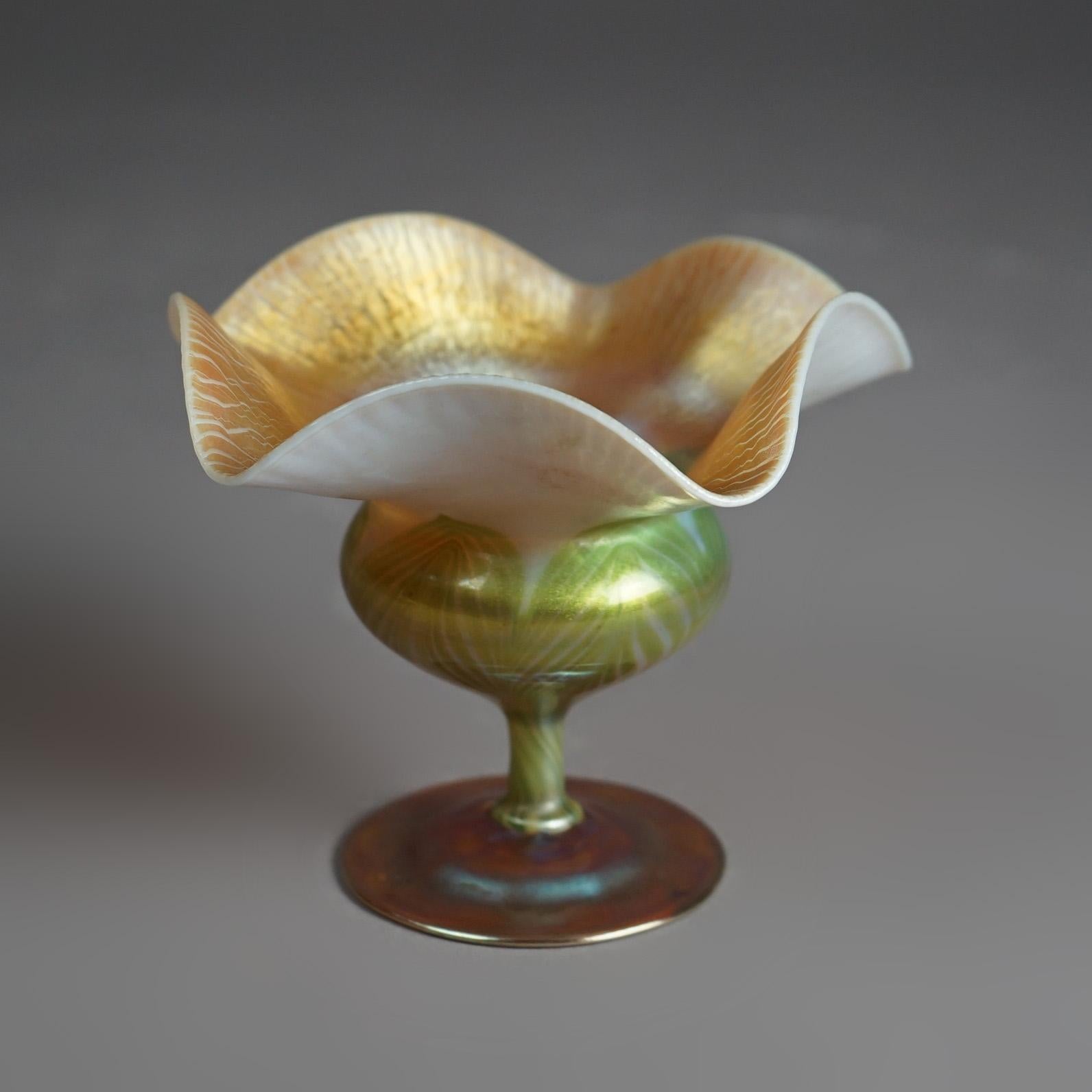 Antique Tiffany Art Glass Flora Form Favrile Pulled Feather Stemmed Vase C1910 3