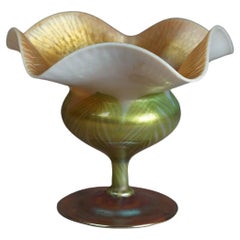 Antique Tiffany Art Glass Flora Form Favrile Pulled Feather Stemmed Vase C1910