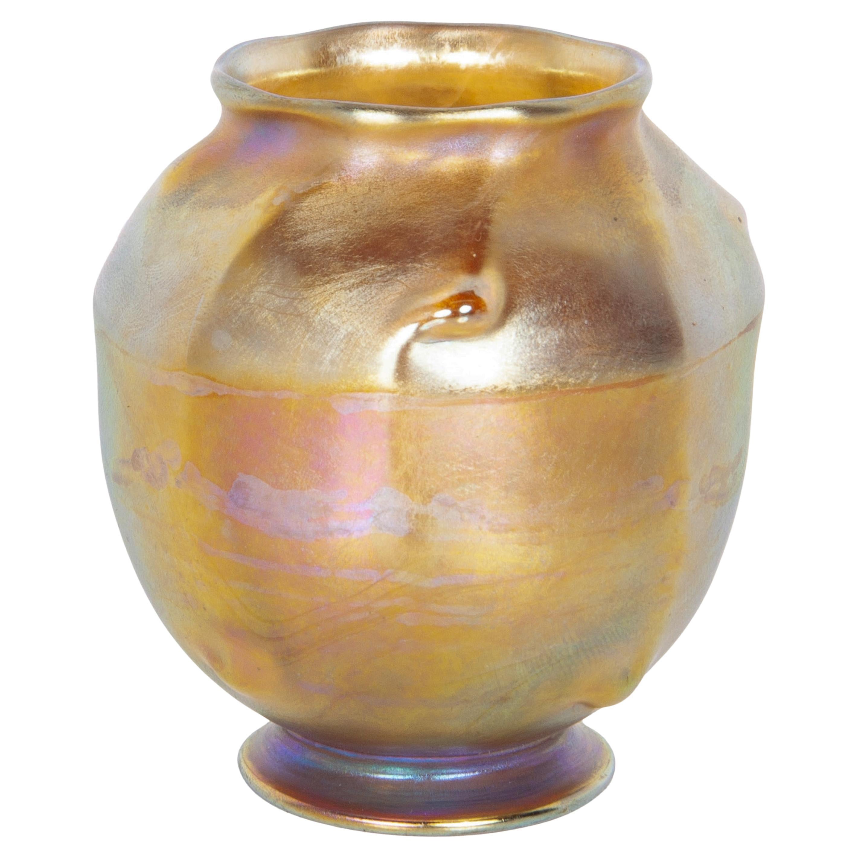 Antique Tiffany Art Nouveau Iridescent Gold Favrille Miniatue Art Glass Vase NY