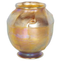 Antique Tiffany Art Nouveau Iridescent Gold Favrille Miniatue Art Glass Vase NY