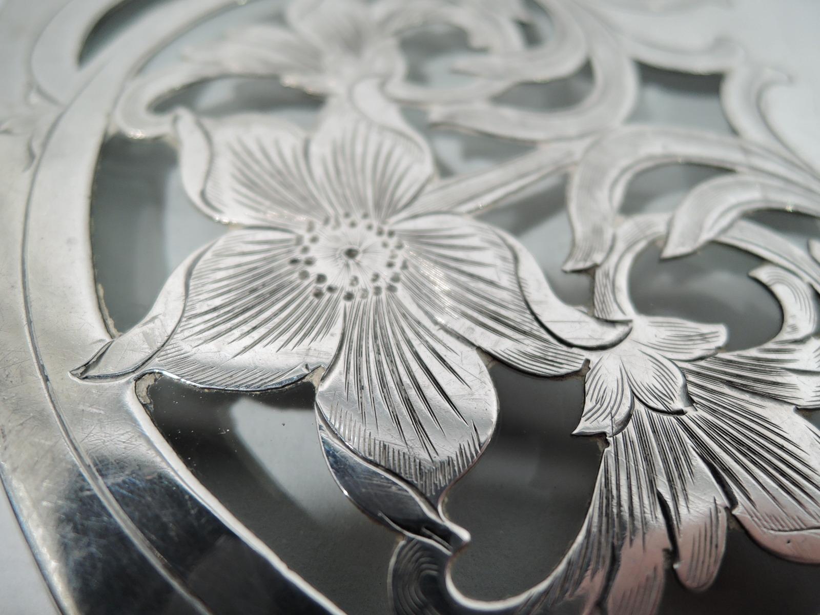 American Antique Tiffany Art Nouveau Silver Overlay Trivet