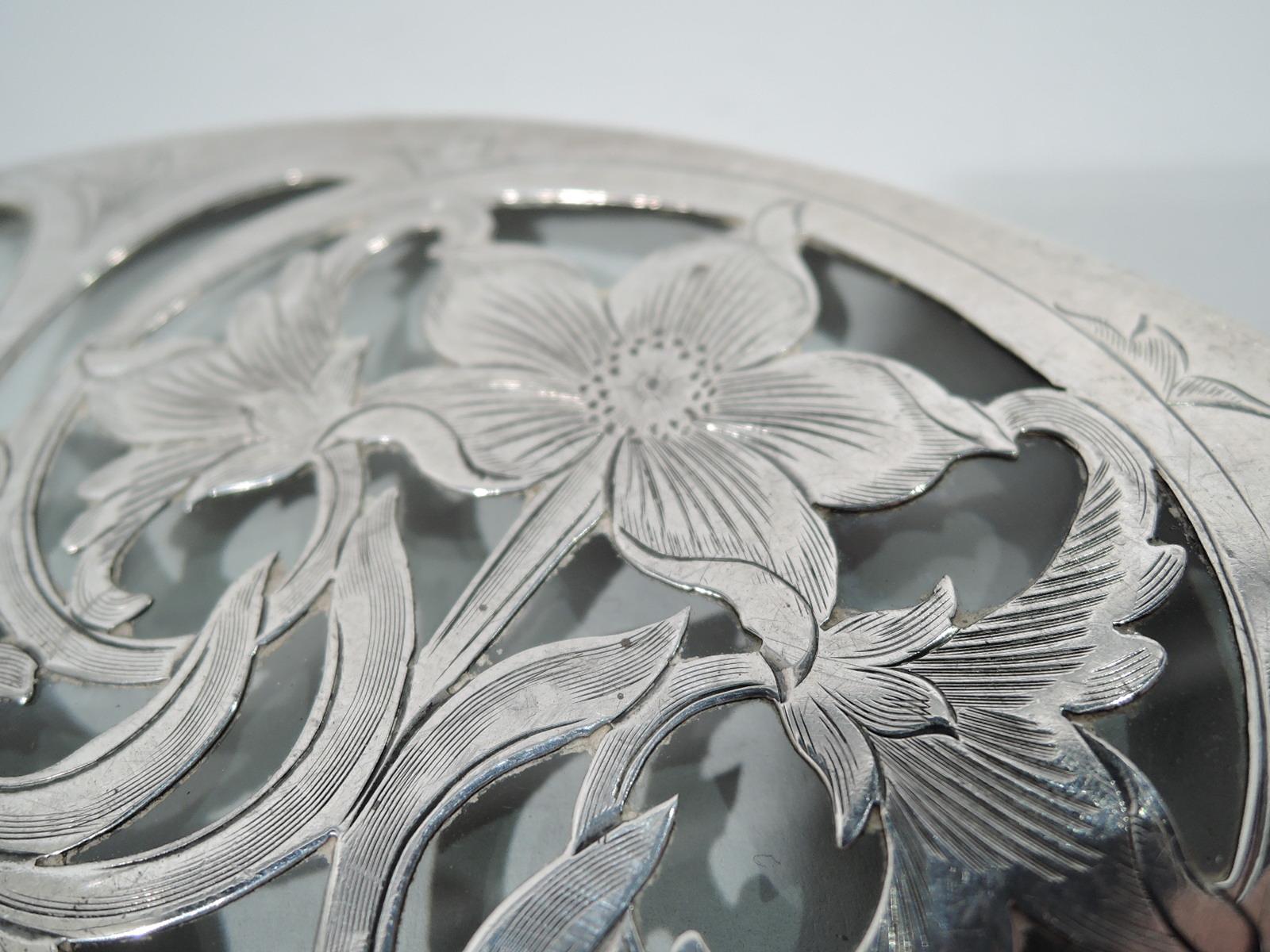 Antique Tiffany Art Nouveau Silver Overlay Trivet In Excellent Condition In New York, NY