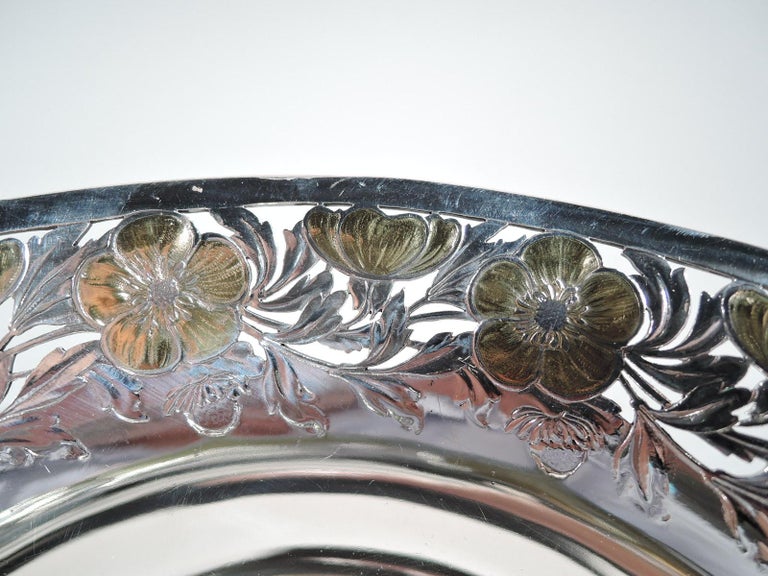 20th Century Antique Tiffany Art Nouveau Sterling Silver Bowl with Gilt Flowers For Sale