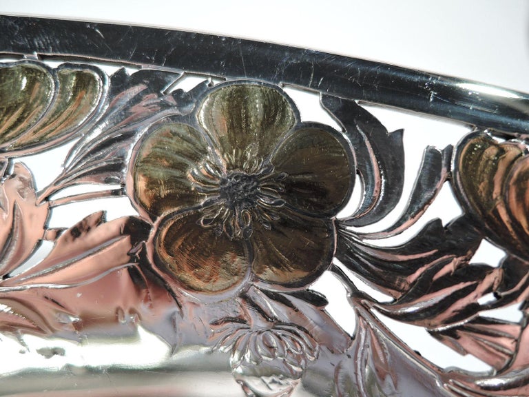 Antique Tiffany Art Nouveau Sterling Silver Bowl with Gilt Flowers For Sale 1