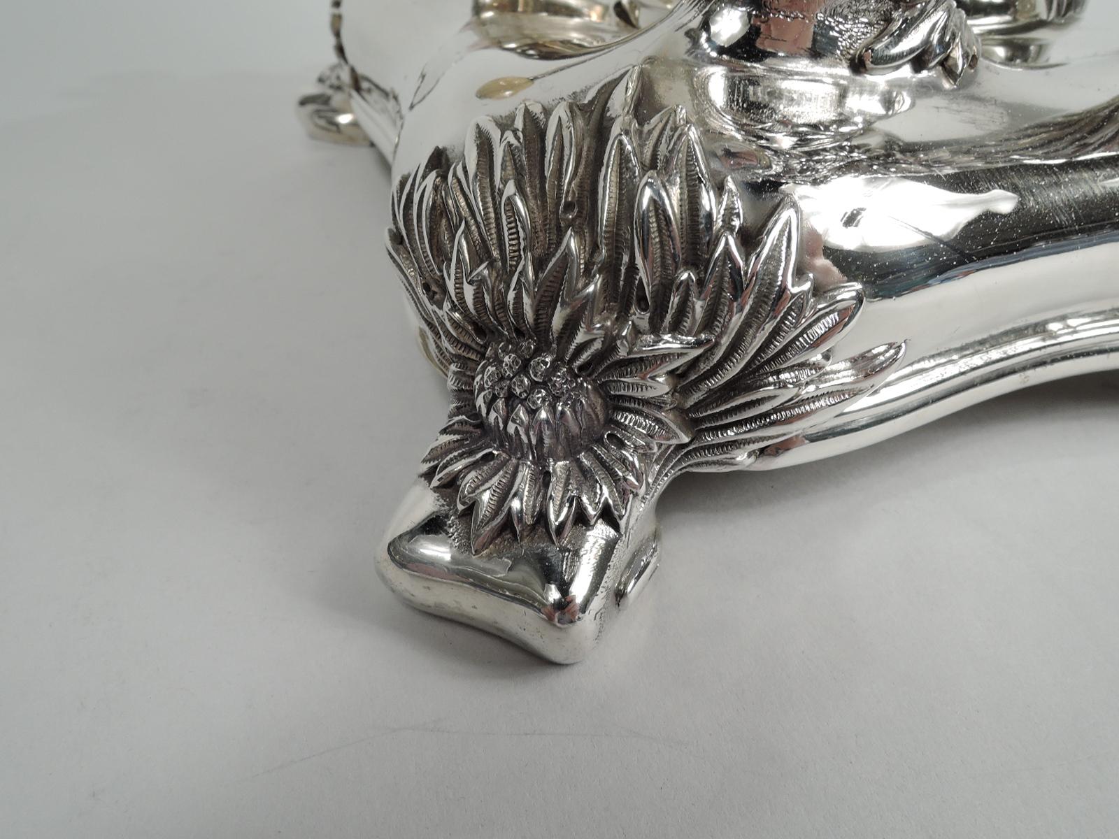 Antique Tiffany Chrysanthemum Sterling Silver Tea Kettle on Stand 3