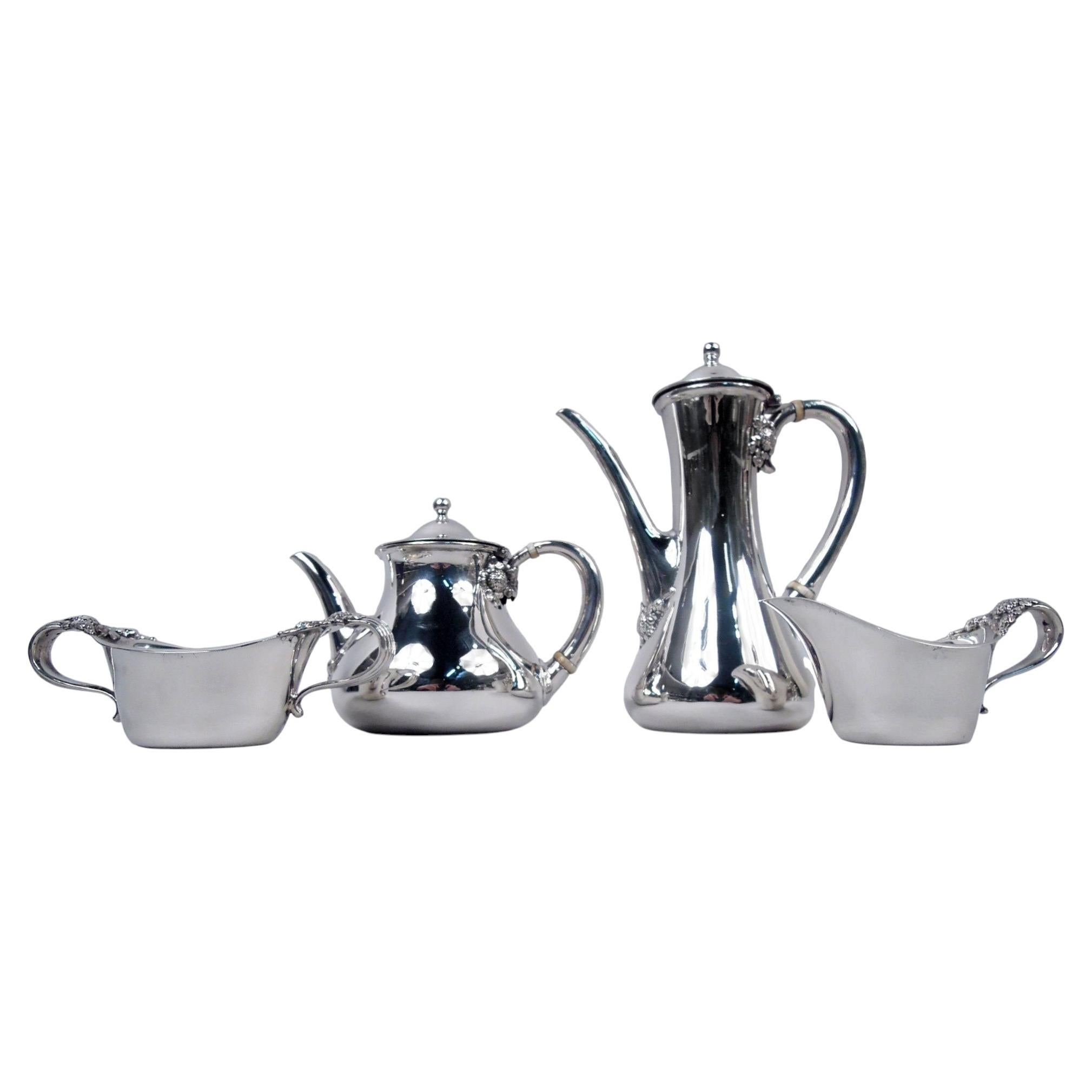 Antique Tiffany Clover Sterling Silver 4-Piece Coffee & Tea Set For Sale