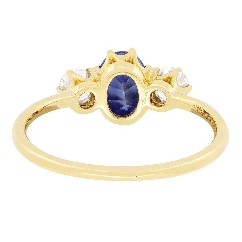 Antique Cushion Cut Antique Tiffany & Co. 1.20ct Sapphire and Diamond Trilogy Ring, c.1900s