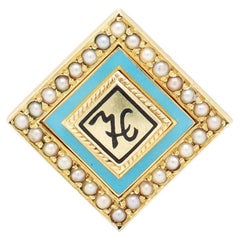 Antique Tiffany & Co. 14K Gold, Pearl, & Blue Enamel Mount Holyoke College Pin