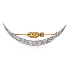 Antique Tiffany & Co. 14k Yellow Gold and Platinum Diamond Crescent Brooch