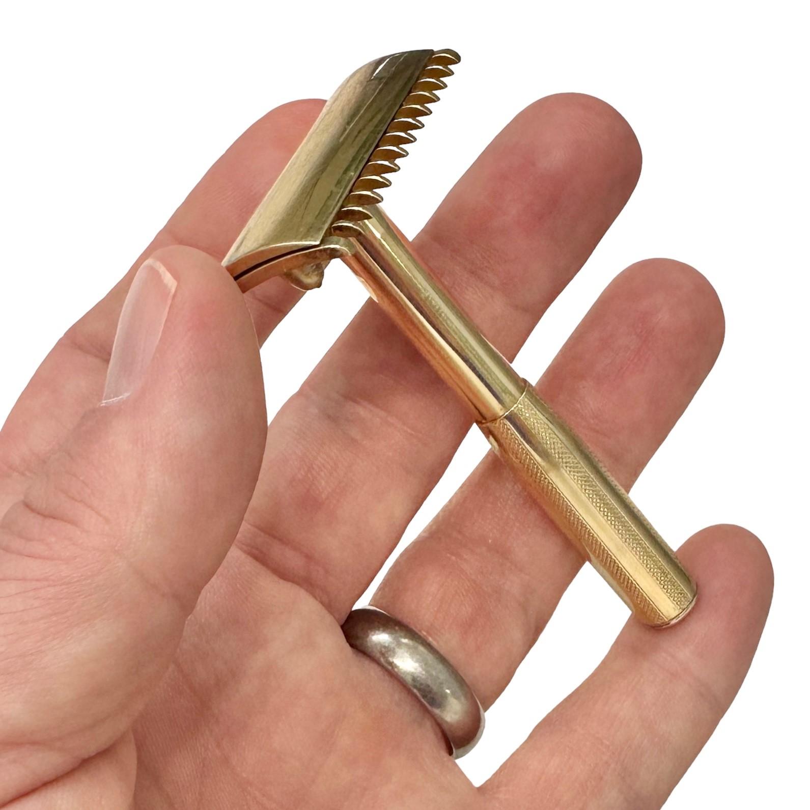 Maquinilla de afeitar de viaje antigua Tiffany & Co. de oro de 18 quilates con estuche y cuchillas Gillette originales 12