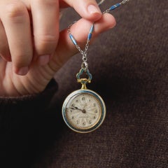 Antique Tiffany & Co. 18k yellow gold guilloche pocket watch pendant necklace