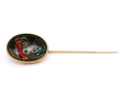 Antique Tiffany & Co. 18k Yellow Gold Hand Painted Portrait Stick Pin