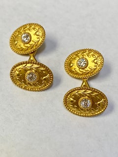 Antique Tiffany & Co. 18 Karat Yellow Diamond Art Nouveau Oval Cufflinks