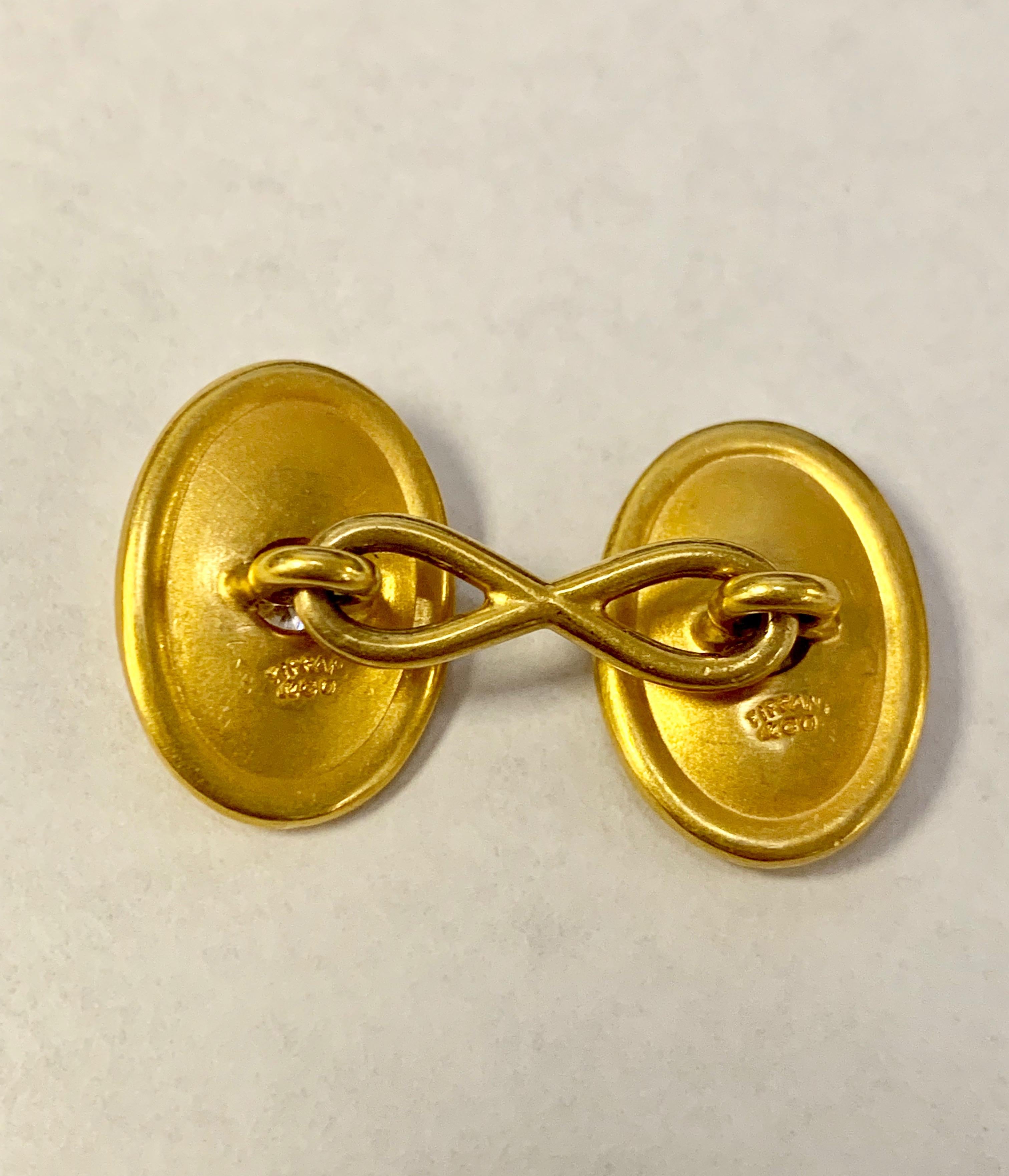 Antique Tiffany & Co. 18 Karat Yellow Diamond Art Nouveau Oval Cufflinks In Good Condition For Sale In San Diego, CA