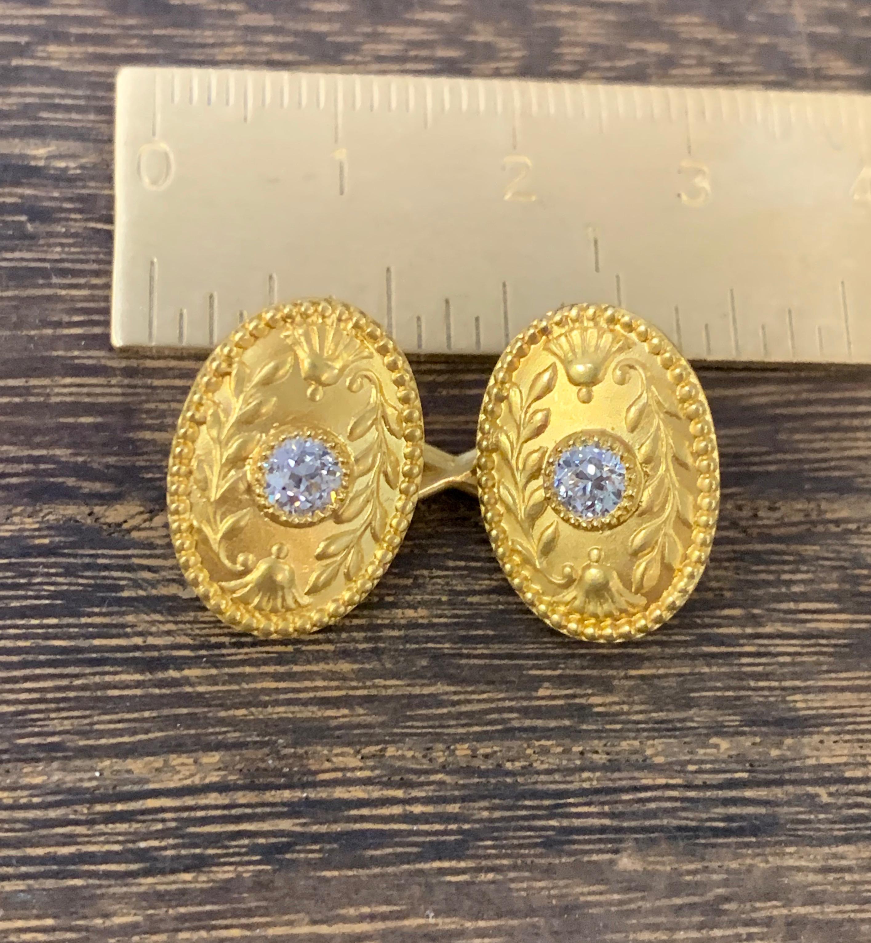 Antique Tiffany & Co. 18 Karat Yellow Diamond Art Nouveau Oval Cufflinks For Sale 1