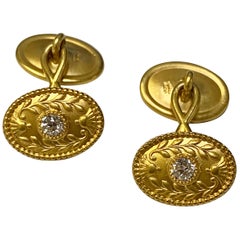 Antique Tiffany & Co. 18 Karat Yellow Diamond Art Nouveau Oval Cufflinks