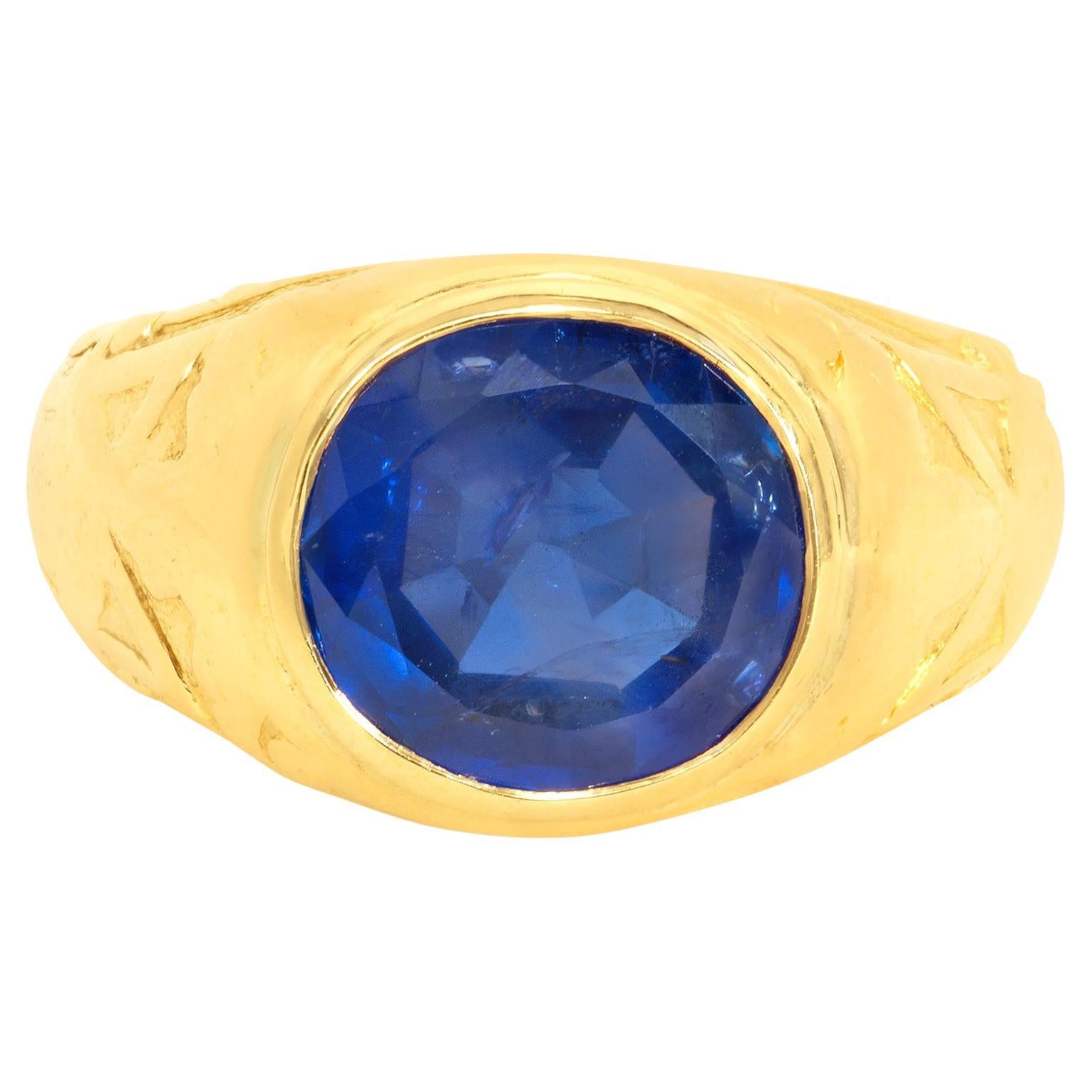 Antique Tiffany & Co. 4.21 Carats No Heat Burmese Sapphire Ring in Yellow Gold For Sale