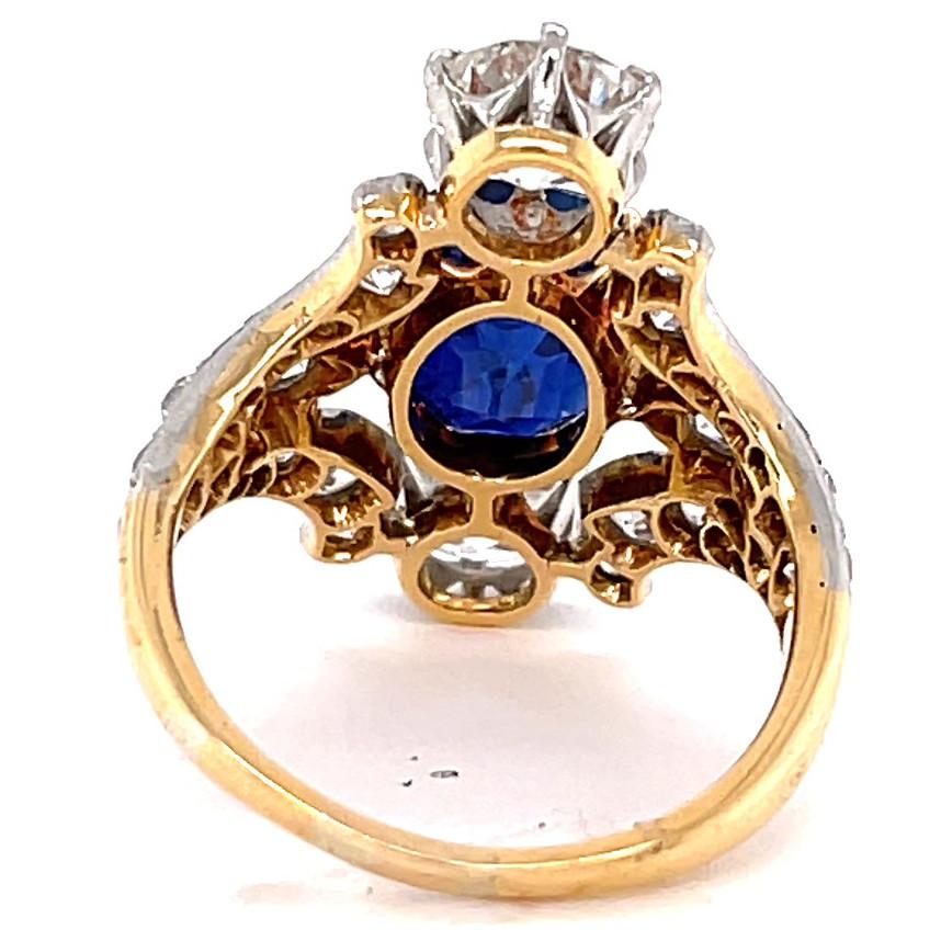 Cushion Cut Antique Tiffany & Co. AGL 4.33 Carat Kashmir No Heat Sapphire  Diamond Gold Ring