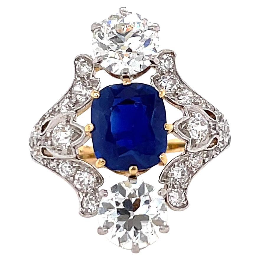 Antique Tiffany & Co. AGL 4.33 Carat Kashmir No Heat Sapphire  Diamond Gold Ring