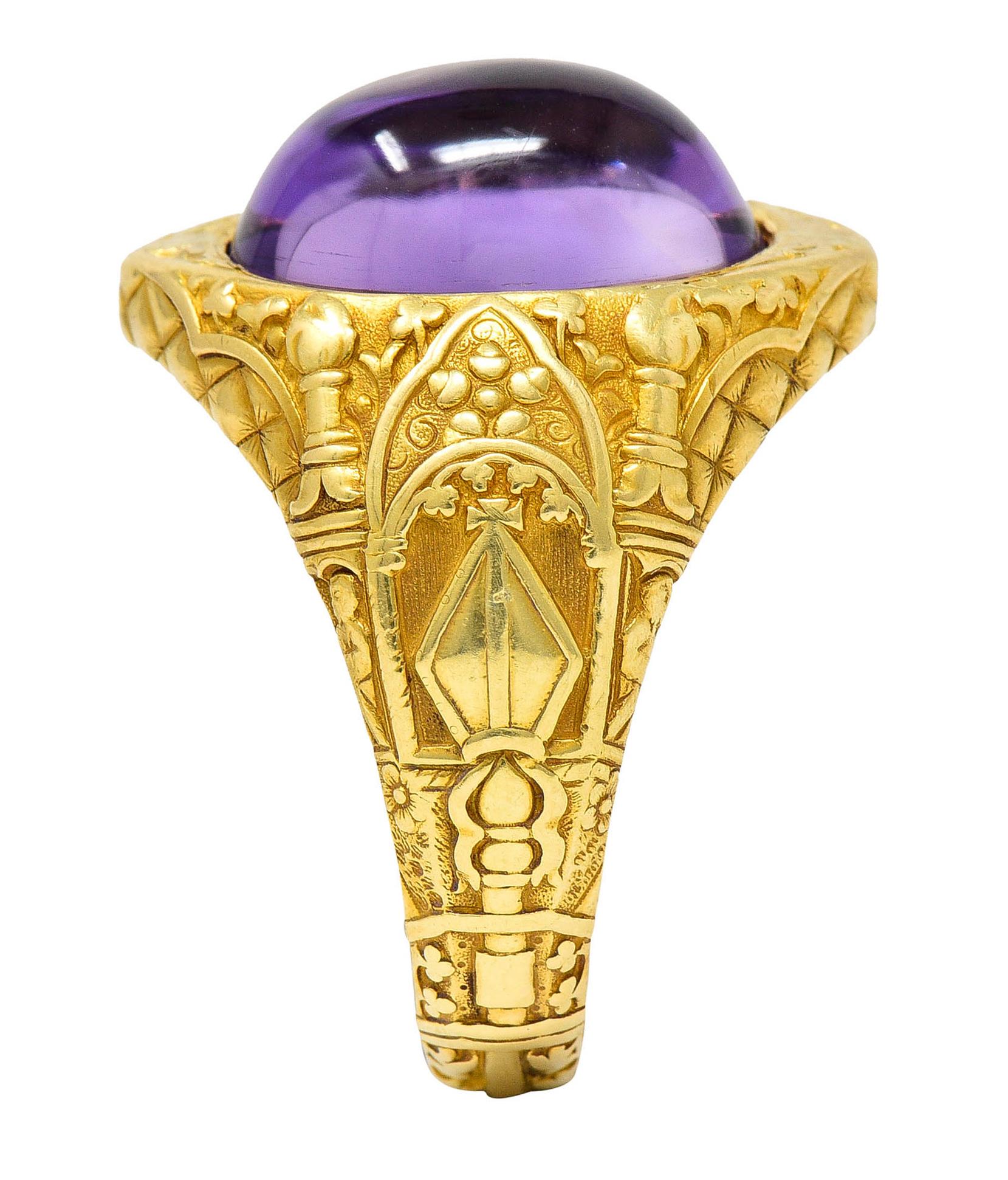 Antique Tiffany & Co. Amethyst Cabochon 18 Karat Gold Bishop Ecclesiastical Ring 2