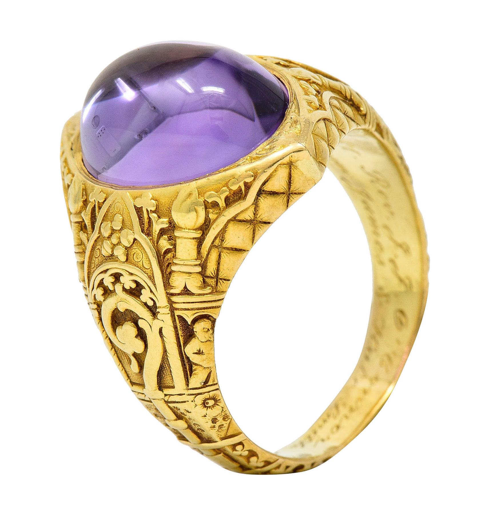 Antique Tiffany & Co. Amethyst Cabochon 18 Karat Gold Bishop Ecclesiastical Ring 3