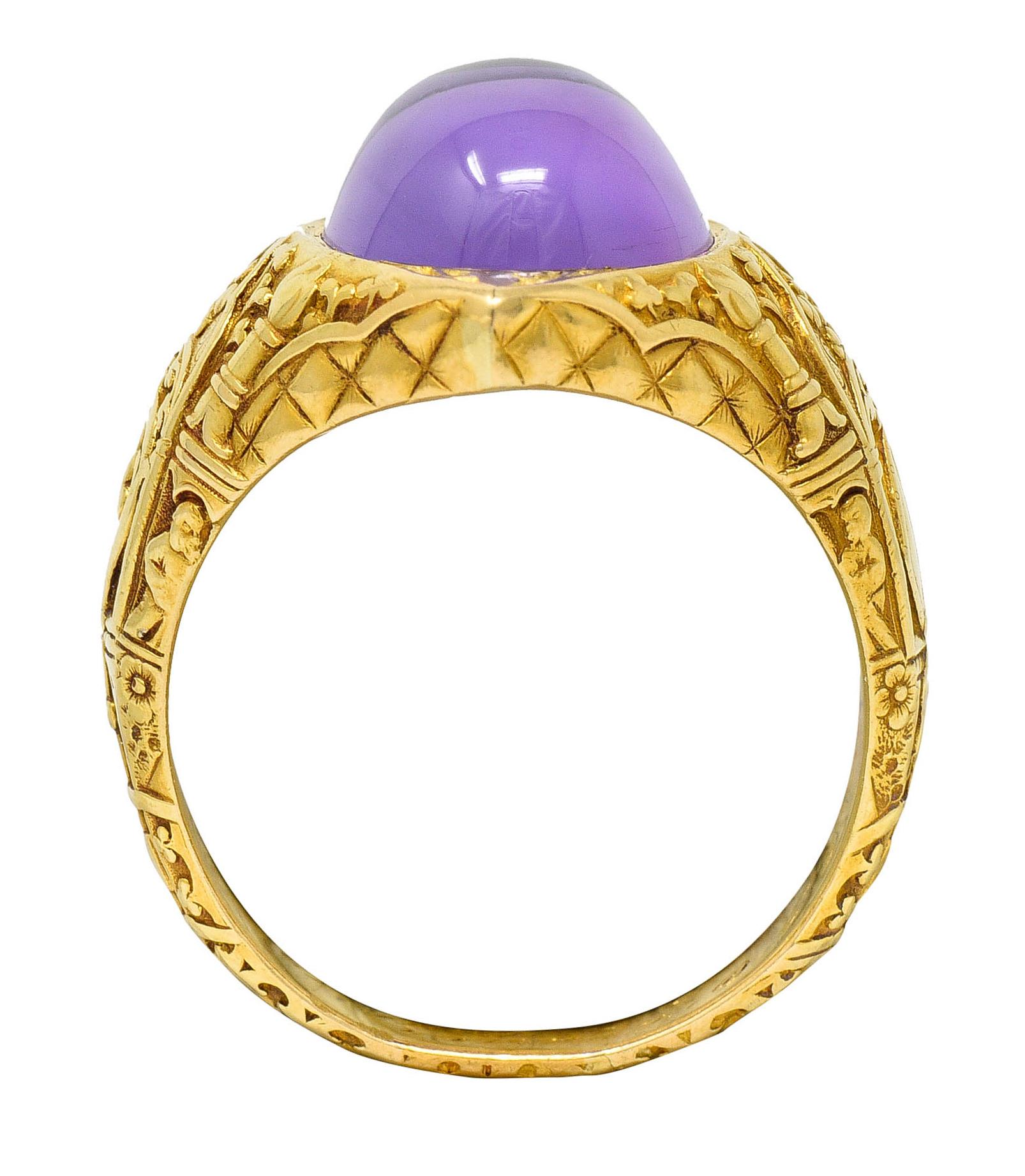 Men's Antique Tiffany & Co. Amethyst Cabochon 18 Karat Gold Bishop Ecclesiastical Ring