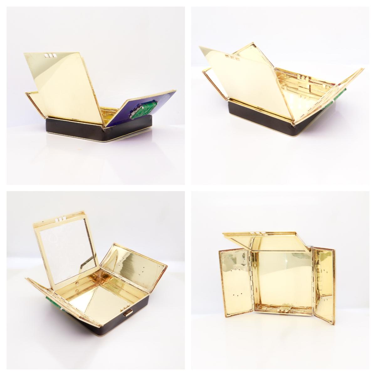 Antique Tiffany & Co Art Deco 14k Gold, Enamel, Jade, & Diamond Mirrored Compact For Sale 9