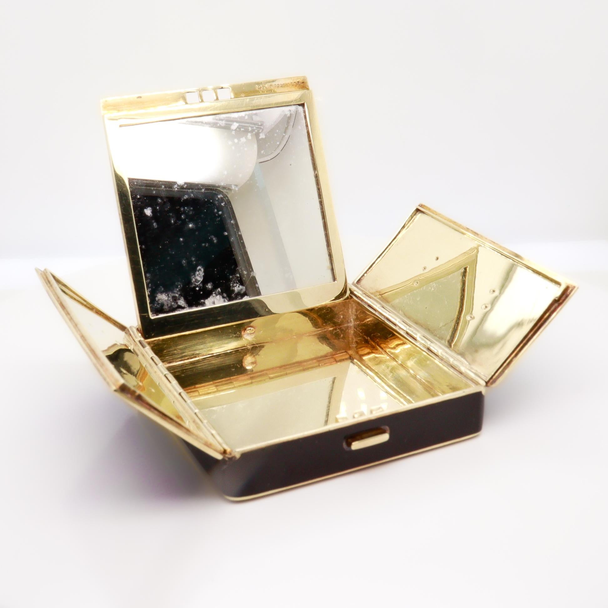 Antique Tiffany & Co Art Deco 14k Gold, Enamel, Jade, & Diamond Mirrored Compact For Sale 10