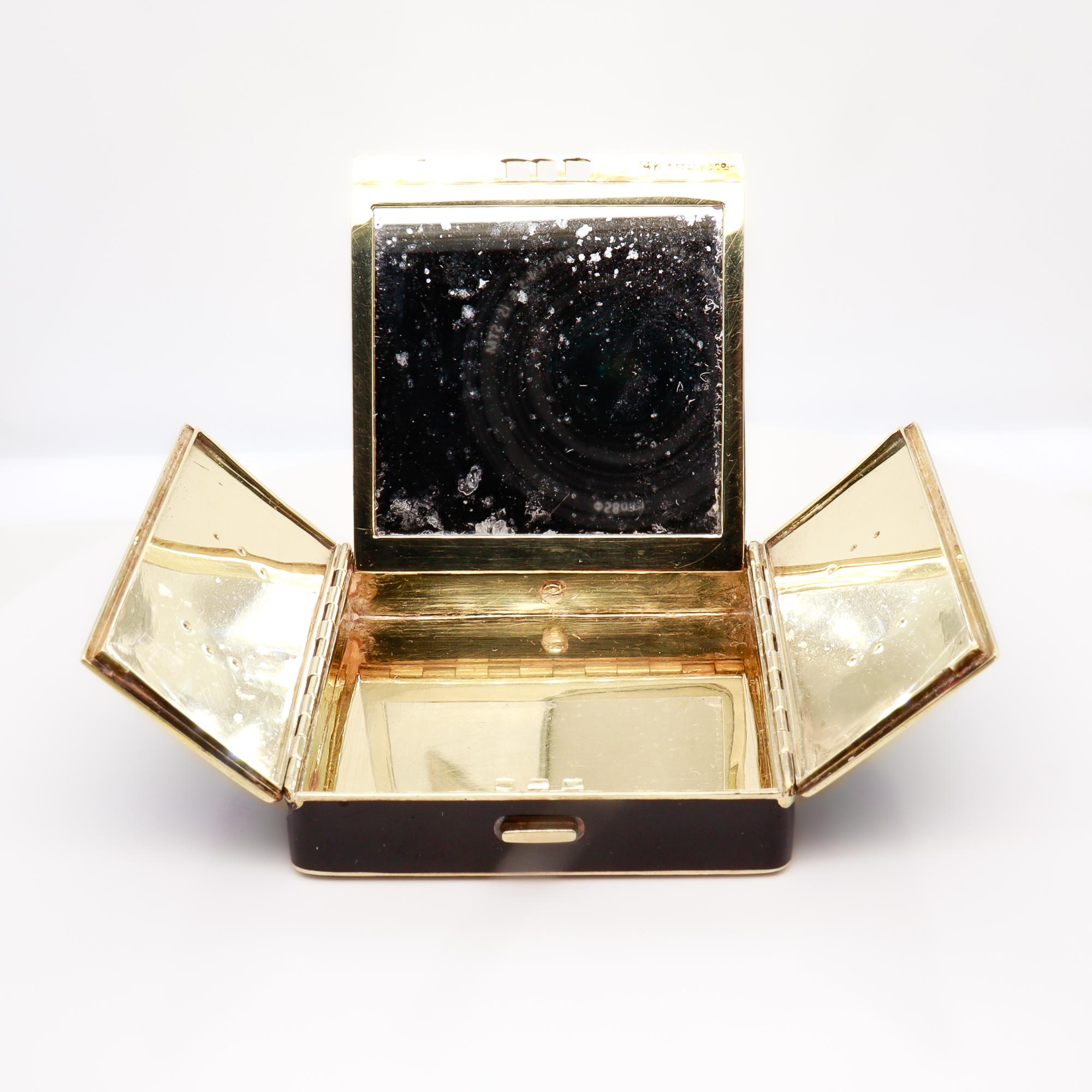 Antique Tiffany & Co Art Deco 14k Gold, Enamel, Jade, & Diamond Mirrored Compact For Sale 11