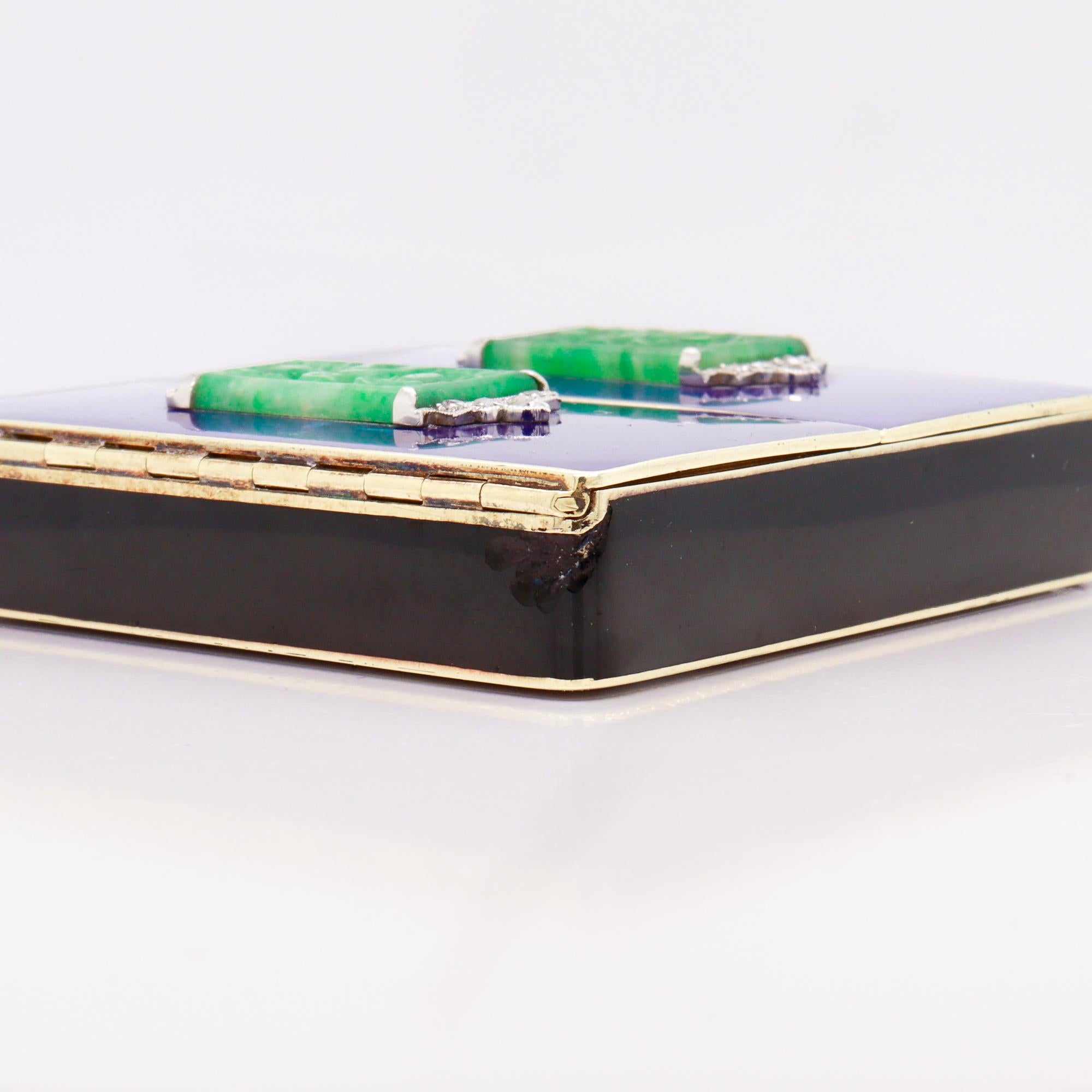 Antique Tiffany & Co Art Deco 14k Gold, Enamel, Jade, & Diamond Mirrored Compact For Sale 13