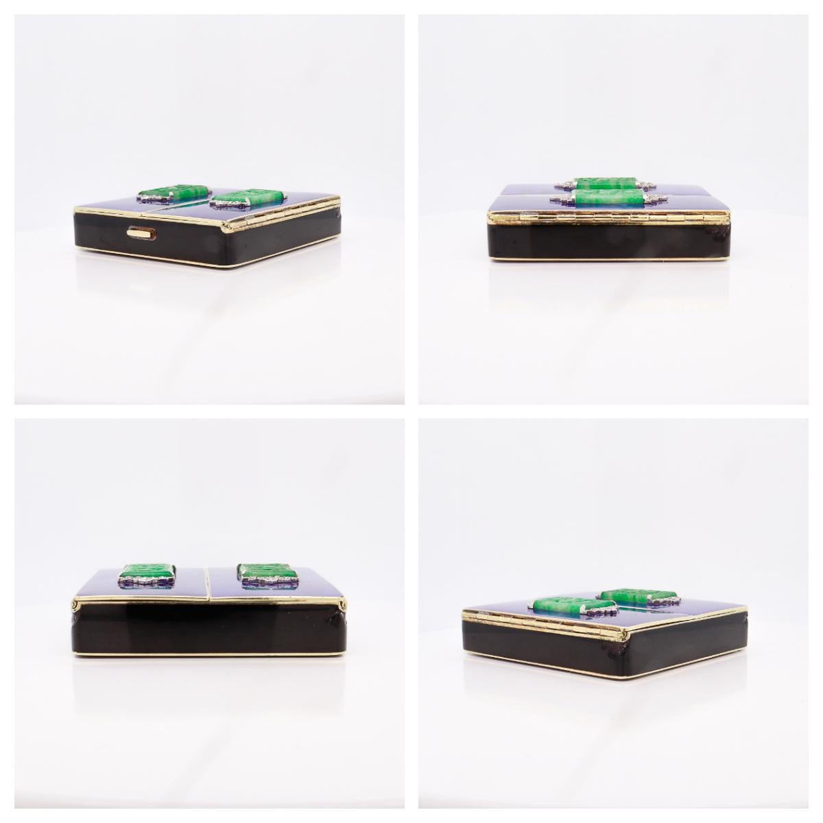 Antique Tiffany & Co Art Deco 14k Gold, Enamel, Jade, & Diamond Mirrored Compact For Sale 2