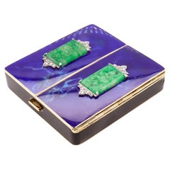 Antique Tiffany & Co Art Deco 14k Gold, Enamel, Jade, & Diamond Mirrored Compact