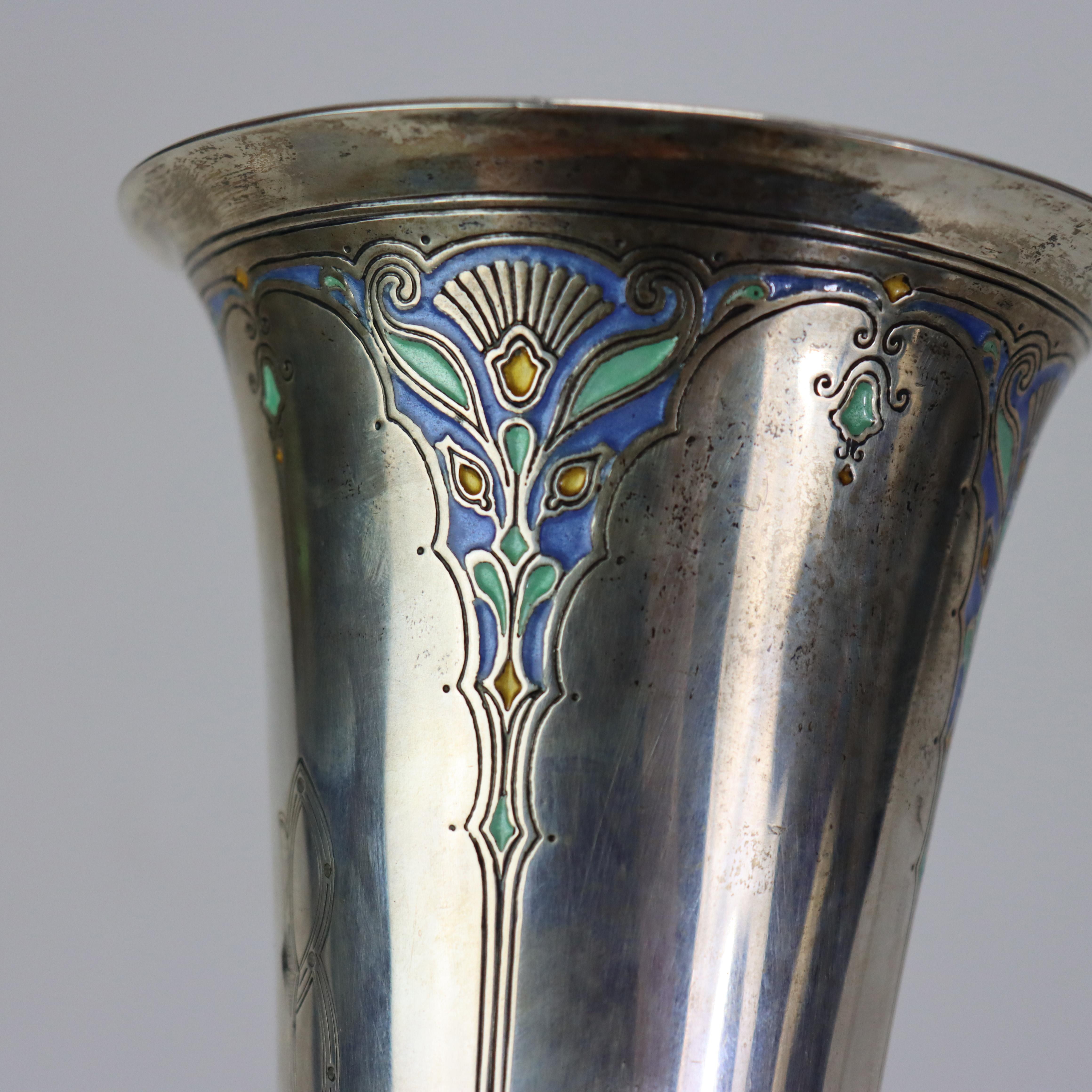 Antique Tiffany & Co. Arts & Crafts Vase Flûte en Argent Sterling émaillé v1910 (12
